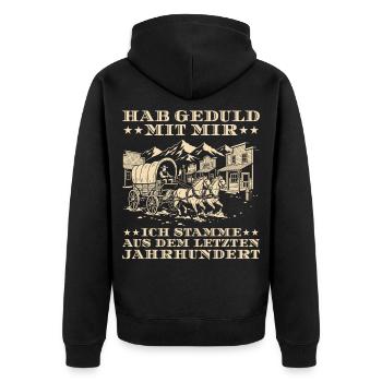 Vintage Letztes Jahrhundert Humor - Unisex Premium Bio Zip Hoodie - Schwarz - Hinten - Nico (187cm)