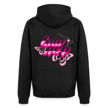 Texte glam néon des années 80 - Veste à capuche bio Premium Unisexe - noir - Dos - Nico (187cm)