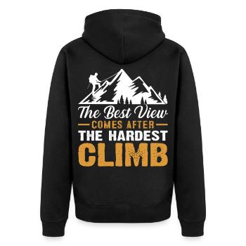 Bergsteigen - Unisex Premium Bio Zip Hoodie - Schwarz - Hinten - Nico (187cm)