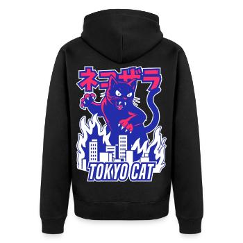 Chat monstre rétro - Veste à capuche bio Premium Unisexe - noir - Dos - Nico (187cm)