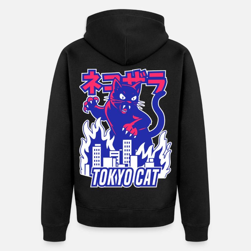 Chat monstre rétro - Veste à capuche bio Premium Unisexe - noir