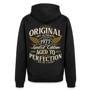 Cadeau d’anniversaire Born Vintage 1977 - Veste à capuche bio Premium Unisexe - noir - Dos - Nico (187cm)