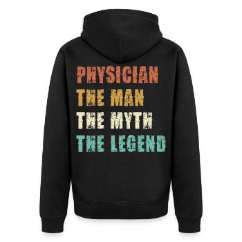 Arzt Mythos Legende Shirt - Unisex Premium Bio Zip Hoodie - Schwarz - Hinten - Nico (187cm)