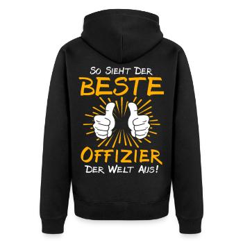 Offizier Geschenkidee - Unisex Premium Bio Zip Hoodie - Schwarz - Hinten - Nico (187cm)