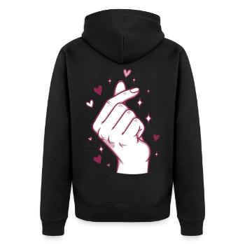 Kpop Koreanische Musik Niedliche Finger Herz Liebe Korea - Unisex Premium Bio Zip Hoodie - Schwarz - Hinten - Nico (187cm)