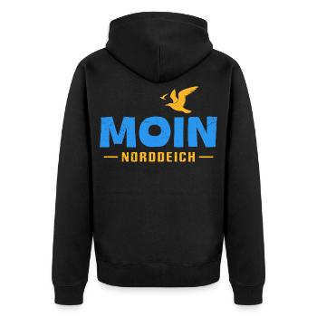 North Sea Holiday MOIN NORDDEICH Funny - Unisex Premium Organic Zip Hoodie - black - Back - Nico (187cm)