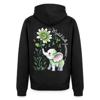 Elephant for Mental Health Awareness - Unisex Premium Organic Zip Hoodie - black - Back - Nico (187cm)