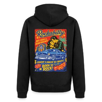  Rockabilly Vintage 50s Rock & Roll | Born to rock - Unisex Premium Bio Zip Hoodie - Schwarz - Hinten - Nico (187cm)