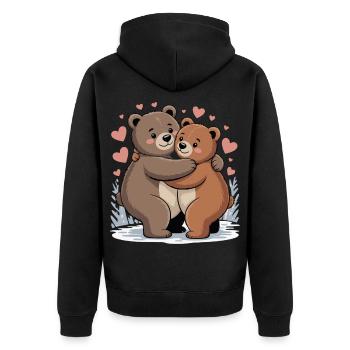 Two bears hug with hearts - Unisex Premium Organic Zip Hoodie - black - Back - Nico (187cm)