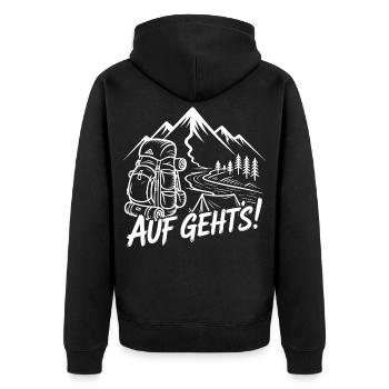 Mountain Adventure Hiking with a Backpack - Unisex Premium Organic Zip Hoodie - black - Back - Nico (187cm)