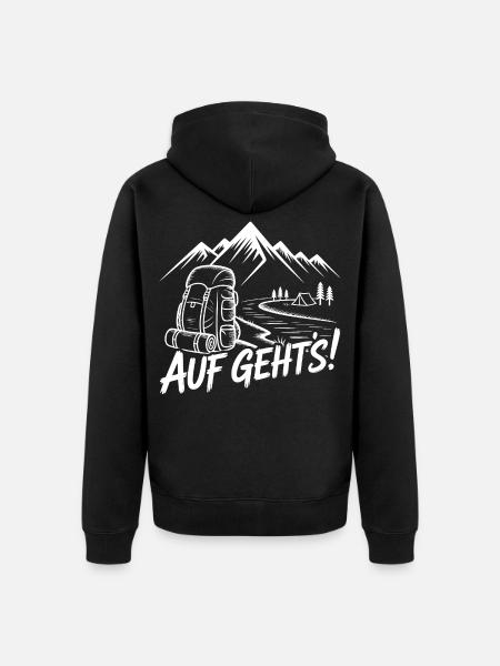 Auf Geht's Bergabenteuer Zeltabenteuer - Unisex Premium Bio Zip Hoodie - Schwarz