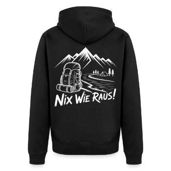 Nix Wie Raus Bergwanderung - Unisex Premium Bio Zip Hoodie - Schwarz - Hinten - Nico (187cm)