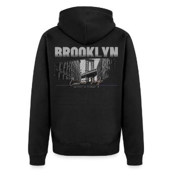 Brooklyn Concrete Jungle Streetwear - Unisex Premium Bio Zip Hoodie - Schwarz - Hinten - Nico (187cm)