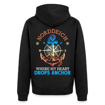North Sea NORTH DIKE WHERE MY HEART DROPS ANCHOR Funny - Unisex Premium Organic Zip Hoodie - black - Back - Nico (187cm)