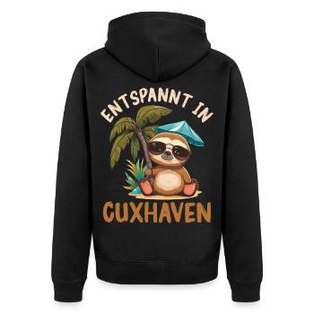 Nordsee Urlaub ENTSPANNT IN CUXHAVEN Lustig - Unisex Premium Bio Zip Hoodie - Schwarz - Hinten - Nico (187cm)