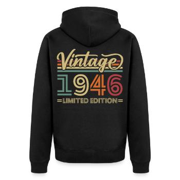 Vintage 1946 Vintage Birthday Retro Gift - Unisex Premium Organic Zip Hoodie - black - Back - Nico (187cm)