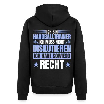 Handballtrainer Muss nicht Diskutieren - Unisex Premium Bio Zip Hoodie - Schwarz - Hinten - Nico (187cm)
