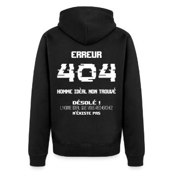 Erreur 404 Homme Idéal Introuvable - Veste à capuche bio Premium Unisexe - noir - Dos - Nico (187cm)