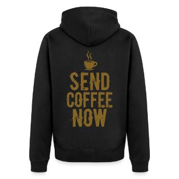 Send Coffee Now Coffee Caffeine Saying - Unisex Premium Organic Zip Hoodie - black - Back - Nico (187cm)