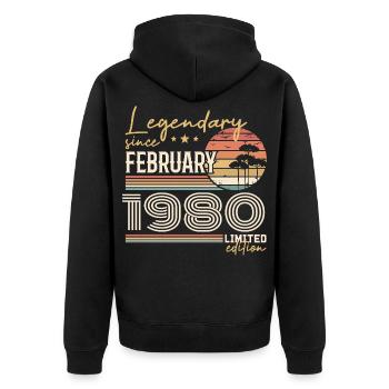 Février 1980 anniversaire 1980 légendes Février - Veste à capuche bio Premium Unisexe - noir - Dos - Nico (187cm)
