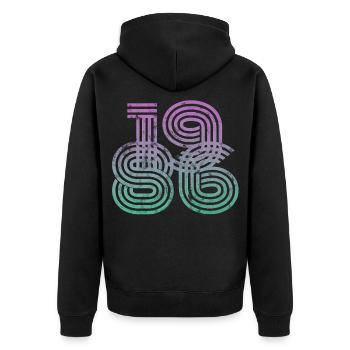 1986 Vintage - Unisex Premium Bio Zip Hoodie - Schwarz - Hinten - Nico (187cm)