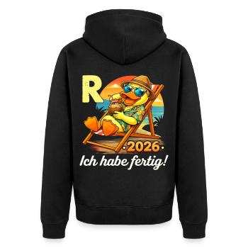 Rente 2026 Pension Lustige Ente Ruhestand - Unisex Premium Bio Zip Hoodie - Schwarz - Hinten - Nico (187cm)