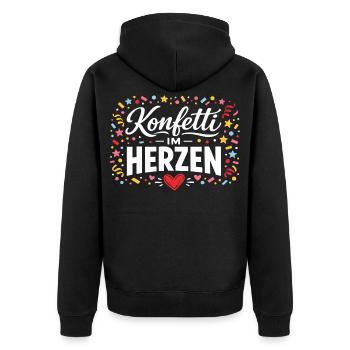 Konfetti im Herzen Alaaf Helau Kostüm - Unisex Premium Bio Zip Hoodie - Schwarz - Hinten - Nico (187cm)