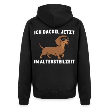 Frührente Ich dackel jetzt in Altersteilzeit - Unisex Premium Bio Zip Hoodie - Schwarz - Hinten - Nico (187cm)