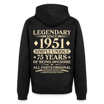 1951 Jahrgang geboren Einzigartiger 75. Geburtstag - Unisex Premium Bio Zip Hoodie - Schwarz - Hinten - Nico (187cm)