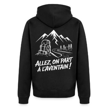 Abenteuer-Rucksackwandern - Unisex Premium Bio Zip Hoodie - Schwarz - Hinten - Nico (187cm)