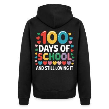 100 Tage Schule Und Liebe Dazu - Unisex Premium Bio Zip Hoodie - Schwarz - Hinten - Nico (187cm)