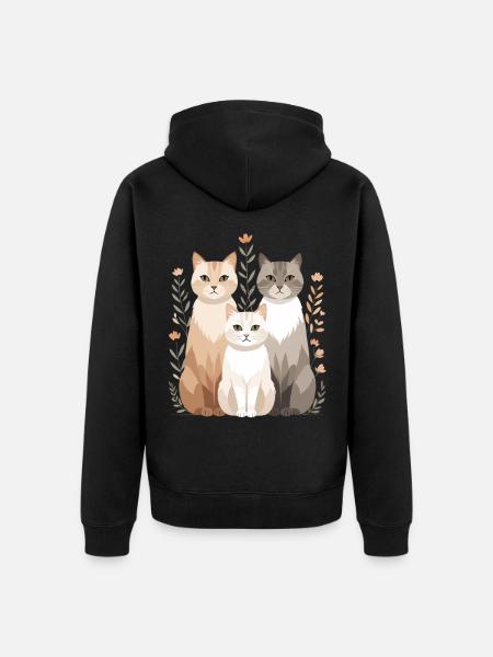 Cat family in a flower wreath - Unisex Premium Organic Zip Hoodie - black