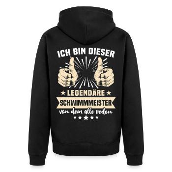 Schwimmmeister Sprüche - Unisex Premium Bio Zip Hoodie - Schwarz - Hinten - Nico (187cm)