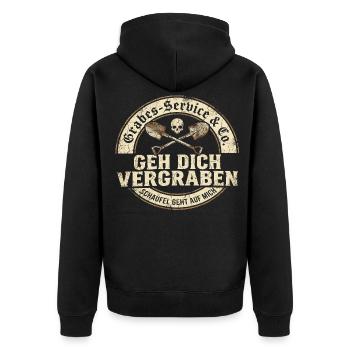 Geh dich vergraben Gräber-Service Humor - Unisex Premium Bio Zip Hoodie - Schwarz - Hinten - Nico (187cm)