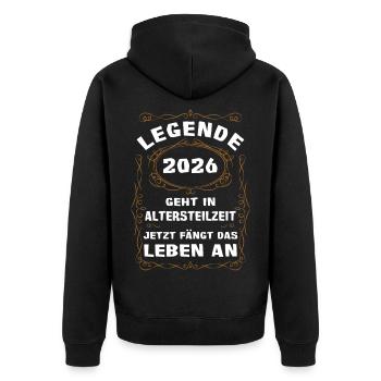 Légende 2026 Retraite partielle - Veste à capuche bio Premium Unisexe - noir - Dos - Nico (187cm)