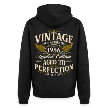 1956 Jahrgang 70. Geburtstag Retro Geschenk - Unisex Premium Bio Zip Hoodie - Schwarz - Hinten - Nico (187cm)
