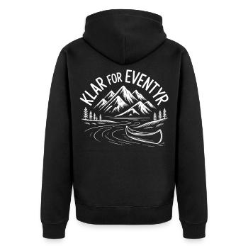 Bereit für Abenteuer in den Bergen und Flüssen - Unisex Premium Bio Zip Hoodie - Schwarz - Hinten - Nico (187cm)