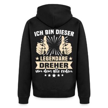 Dreher Sprüche - Unisex Premium Bio Zip Hoodie - Schwarz - Hinten - Nico (187cm)