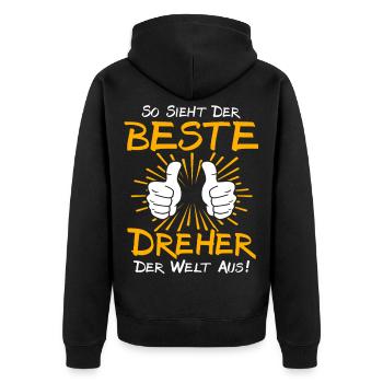 Dreher Geschenkidee - Unisex Premium Bio Zip Hoodie - Schwarz - Hinten - Nico (187cm)