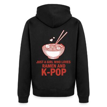 Nur ein Mädchen, das Ramen und koreanische K-Pop-Musik liebt - Unisex Premium Bio Zip Hoodie - Schwarz - Hinten - Nico (187cm)