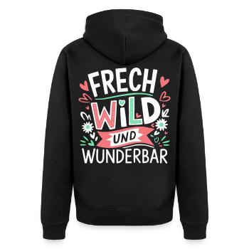 Cheeky, wild and wonderful - colourful design - Unisex Premium Organic Zip Hoodie - black - Back - Nico (187cm)