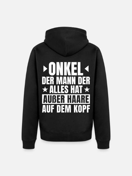 Onkel mit Glatze Spruch - Unisex Premium Bio Zip Hoodie - Schwarz