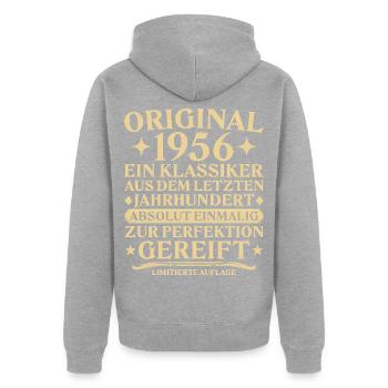 Original 1956 Klassiker Letztes Jahrhundert - Unisex Premium Bio Zip Hoodie - Grau meliert - Hinten - Nico (187cm)