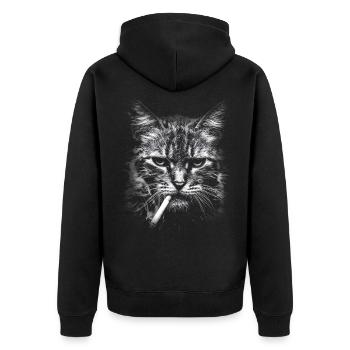 Smoking, cigarette, cat smoking a cigarette - Unisex Premium Organic Zip Hoodie - black - Back - Nico (187cm)