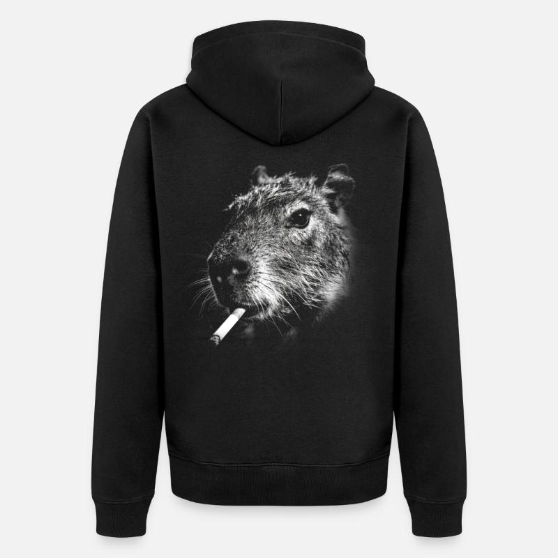 Fumer, cigarette, capybara, fumer une cigarette - Veste à capuche bio Premium Unisexe - noir
