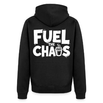 Fuel the Chaos Coffee Saying for Rebels - Unisex Premium Organic Zip Hoodie - black - Back - Nico (187cm)
