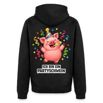Schwein Karneval Party Fasching Silvester Konfetti - Unisex Premium Bio Zip Hoodie - Schwarz - Hinten - Nico (187cm)