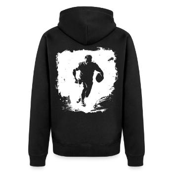 Rugby Streetart - Unisex Premium Bio Zip Hoodie - Schwarz - Hinten - Nico (187cm)
