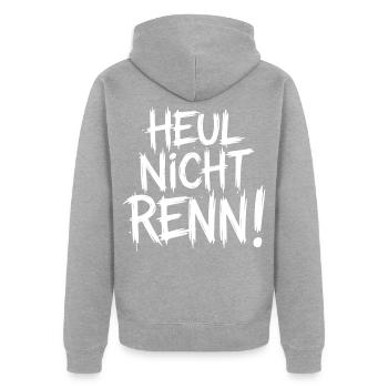 Ne pleure pas. Cours ! - Veste à capuche bio Premium Unisexe - gris chiné - Dos - Nico (187cm)