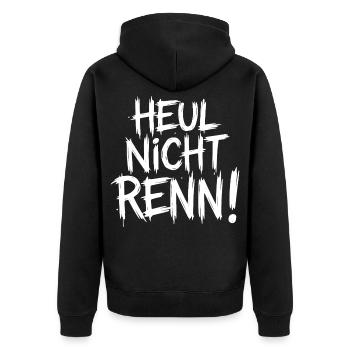 Heul nicht Renn! - Unisex Premium Bio Zip Hoodie - Schwarz - Hinten - Nico (187cm)